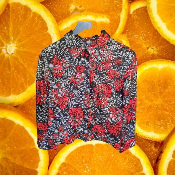 Jackets & Blazers - Ruby Rd Black and White with Red Flowers Blazer Size 10